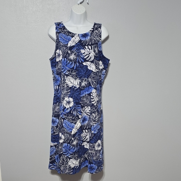 Talbots Navy and White Leaf Print Mini Dress - Picture 1 of 13